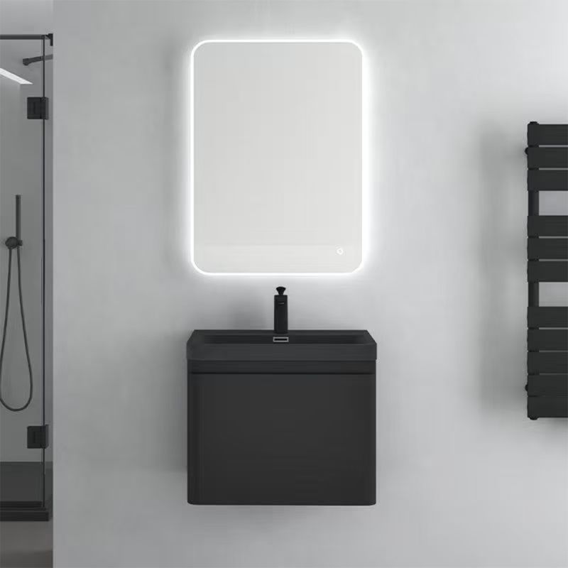 Mobilier baie din Mdf vopsit, lavoar din compozit, inchidere Soft-Close, 60x42x50 cm, Negru Mat, Verona