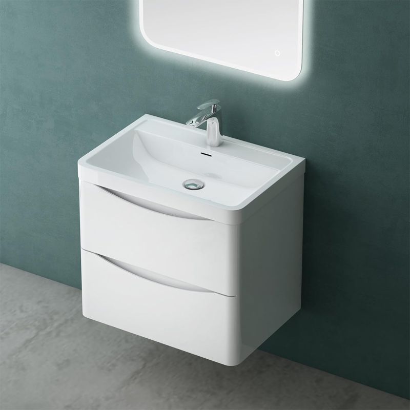 Mobilier baie, MDF vopsit, lavoar din compozit, separatoare sertare, Soft-Close, dimensiune de 60 sau 90 cm, Alb Lucios,Trieste