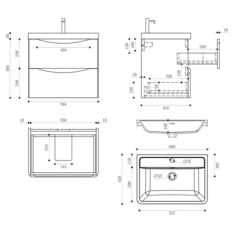 Mobilier baie, MDF vopsit, lavoar din compozit, separatoare sertare, Soft-Close, dimensiune de 60 sau 90 cm, Alb Lucios,Trieste