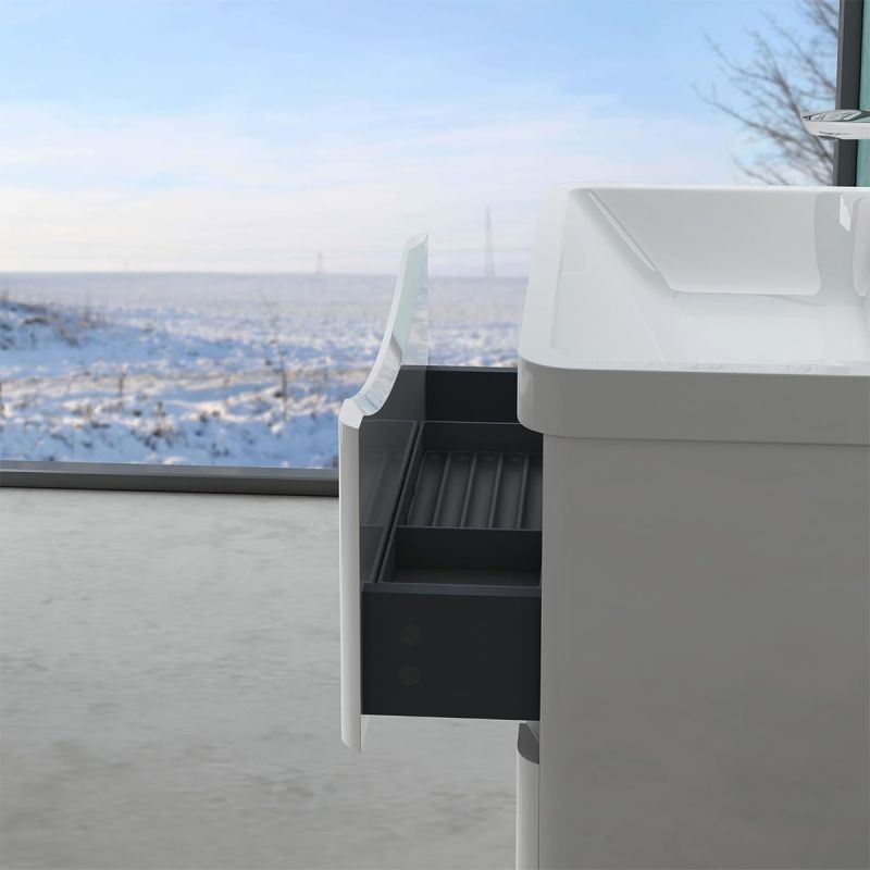 Mobilier baie, MDF vopsit, lavoar din compozit, separatoare sertare, Soft-Close, dimensiune de 60 sau 90 cm, Alb Lucios,Trieste