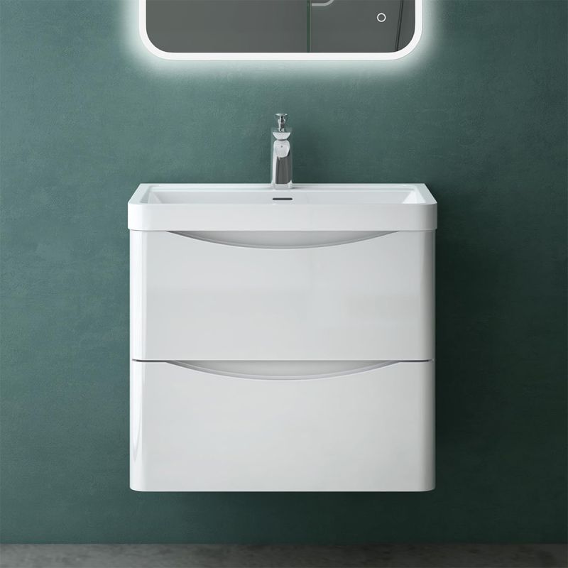 Mobilier baie, MDF vopsit, lavoar din compozit, separatoare sertare, Soft-Close, dimensiune de 60 sau 90 cm, Alb Lucios,Trieste