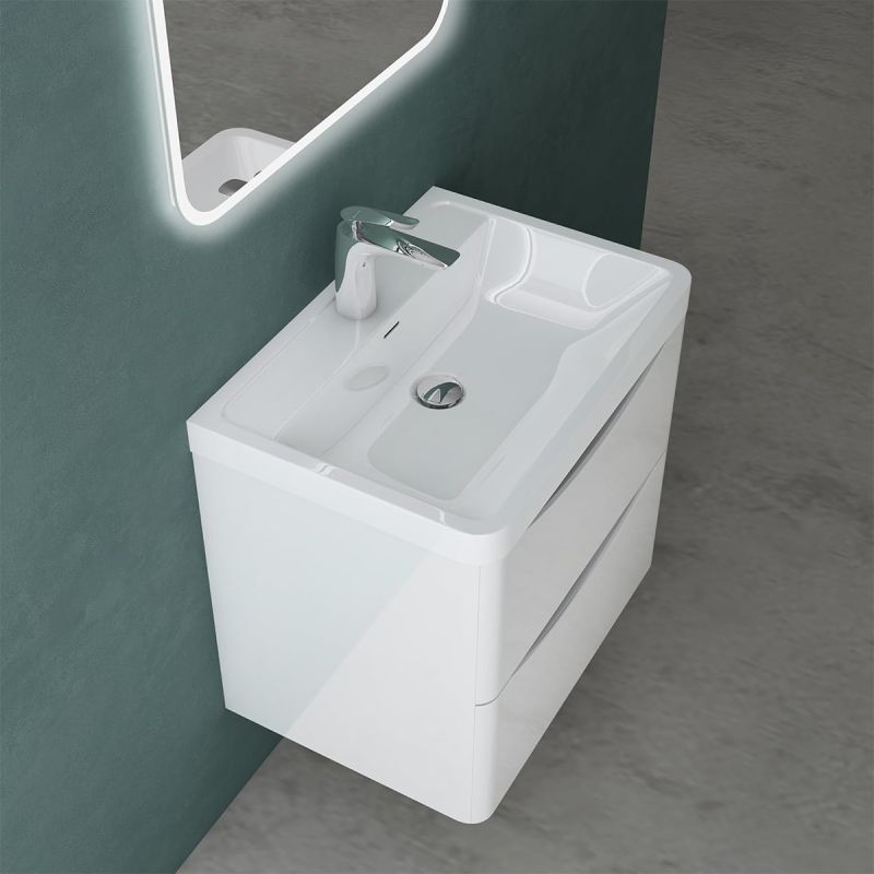 Mobilier baie, MDF vopsit, lavoar din compozit, separatoare sertare, Soft-Close, dimensiune de 60 sau 90 cm, Alb Lucios,Trieste