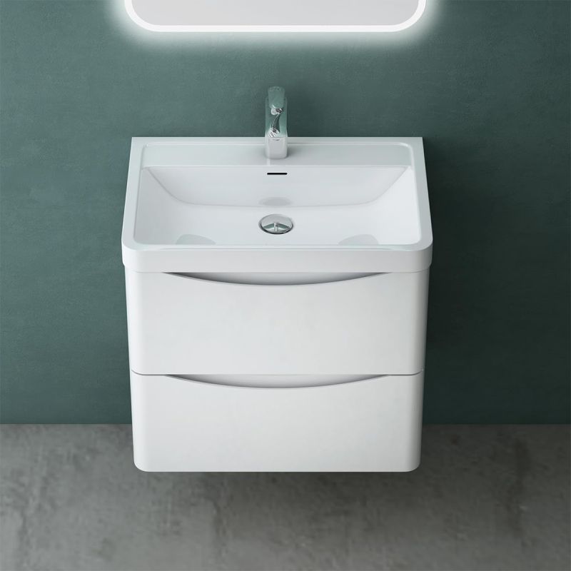 Mobilier baie, MDF vopsit, lavoar din compozit, separatoare sertare, Soft-Close, dimensiune de 60 sau 90 cm, Alb Lucios,Trieste