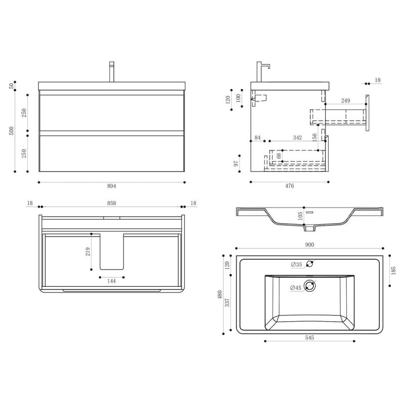 Mobilier baie, MDF vopsit, lavoar din compozit, separatoare sertare, Soft-Close, dimensiune de 60 sau 90 cm, Alb Lucios,Trieste