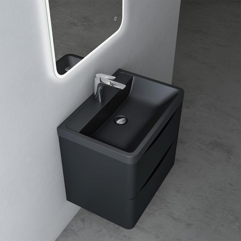 Mobilier baie, Mdf vopsit, lavoar din compozit, separatoare sertare, Soft-Close, dimensiune de 60 sau 90 cm, Negru Mat, Trieste