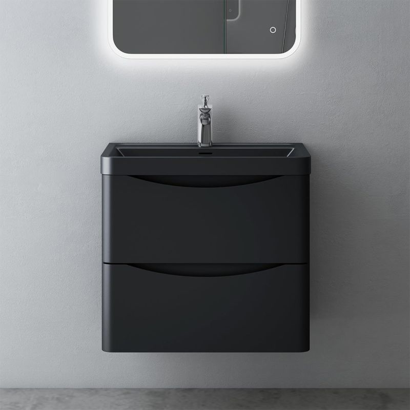 Mobilier baie, Mdf vopsit, lavoar din compozit, separatoare sertare, Soft-Close, dimensiune de 60 sau 90 cm, Negru Mat, Trieste