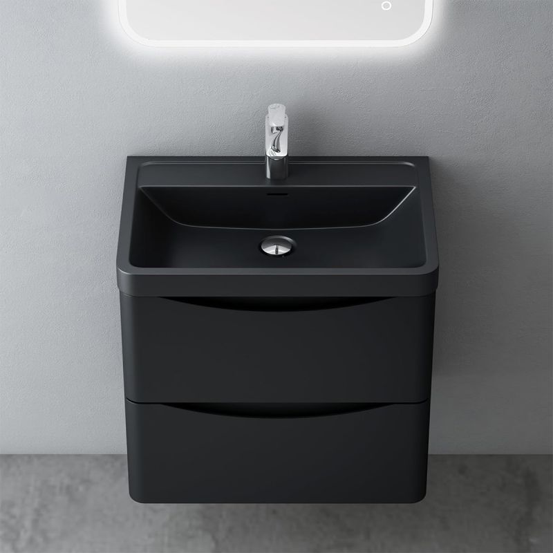 Mobilier baie, Mdf vopsit, lavoar din compozit, separatoare sertare, Soft-Close, dimensiune de 60 sau 90 cm, Negru Mat, Trieste