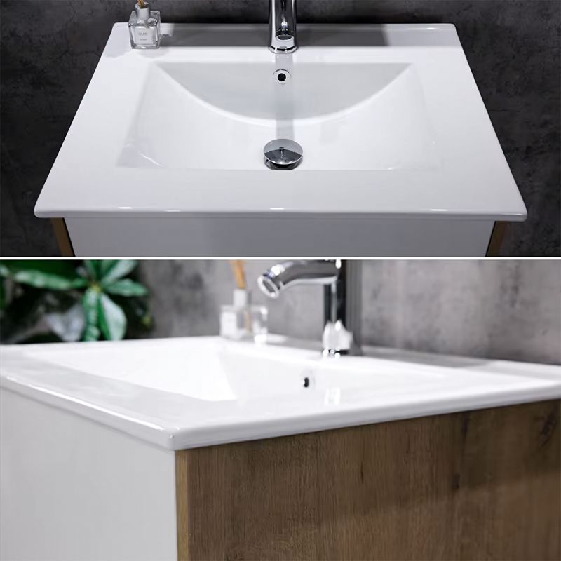 Mobilier de baie cu lavoar, Lemn stratificat, 80x46 cm, 2 sertare cu soft close, Alb Stejar, Costa