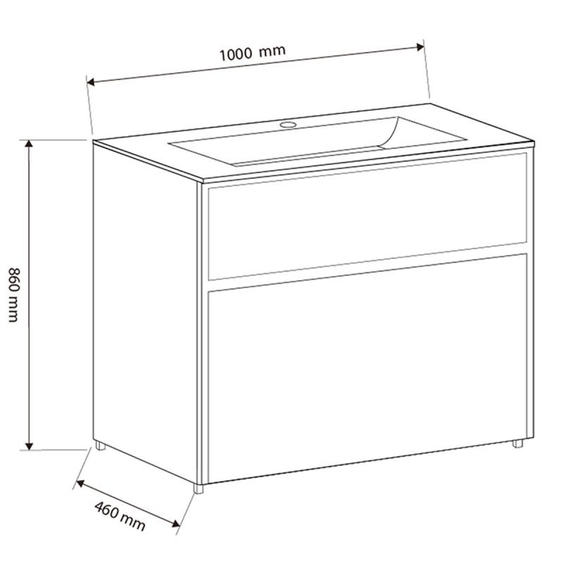 Mobilier de baie cu lavoar, Lemn stratificat, 100x46 cm, 2 sertare cu inchidere soft close, Finisaj stejar, Bianca