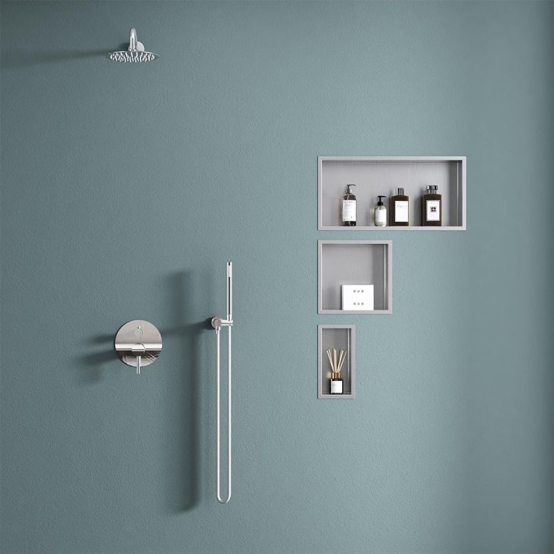 Nisa de dus, raft incastrat in perete, otel, 30x30 sau 60x30, Crom, Flux