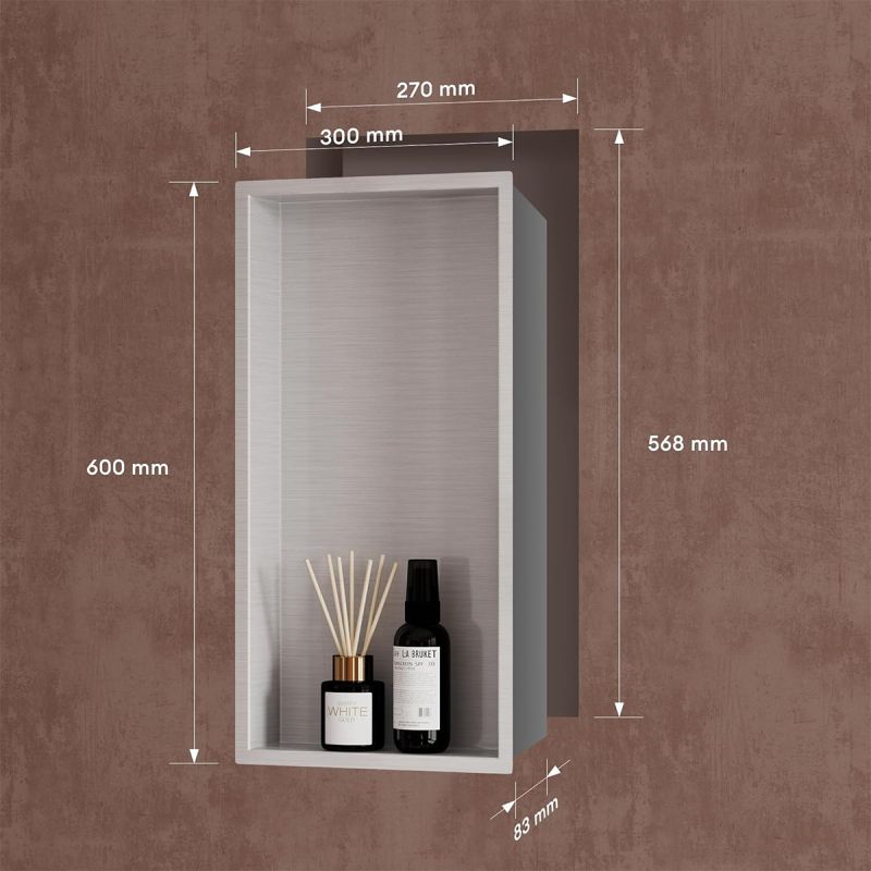 Nisa de dus, raft incastrat in perete, otel, 30x30 sau 60x30, Crom, Flux