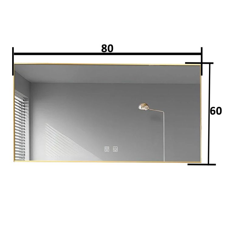 Oglinda Led, Cadru auriu, Dezaburire, Buton Touch, 3 Culori, Intensitate reglabila, dimensiuni 60-70x80-150 cm, Feliz