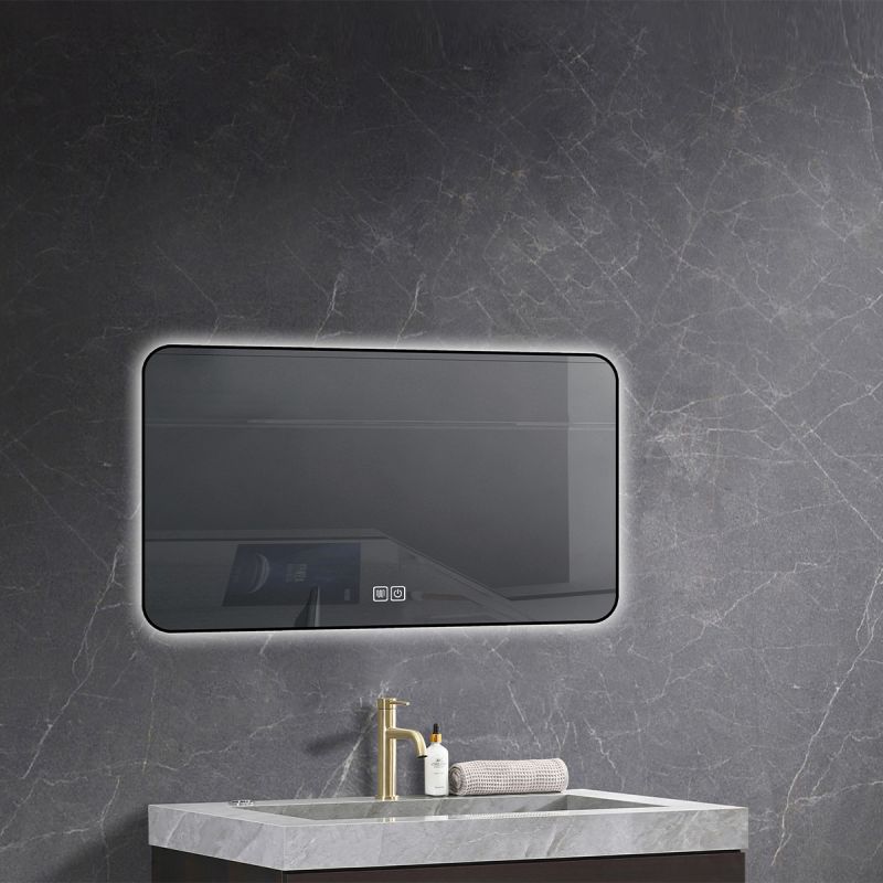 Oglinda Led, Cadru negru, Dezaburire, Buton Touch, 3 Culori, Intensitate reglabila, dimensiuni 60-70x80-90-150 cm, Feliz