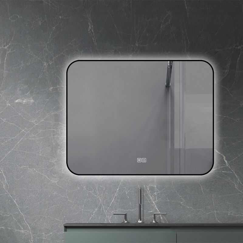 Oglinda Led, Cadru negru, Dezaburire, Buton Touch, 3 Culori, Intensitate reglabila, dimensiuni 60-70x80-90-150 cm, Feliz