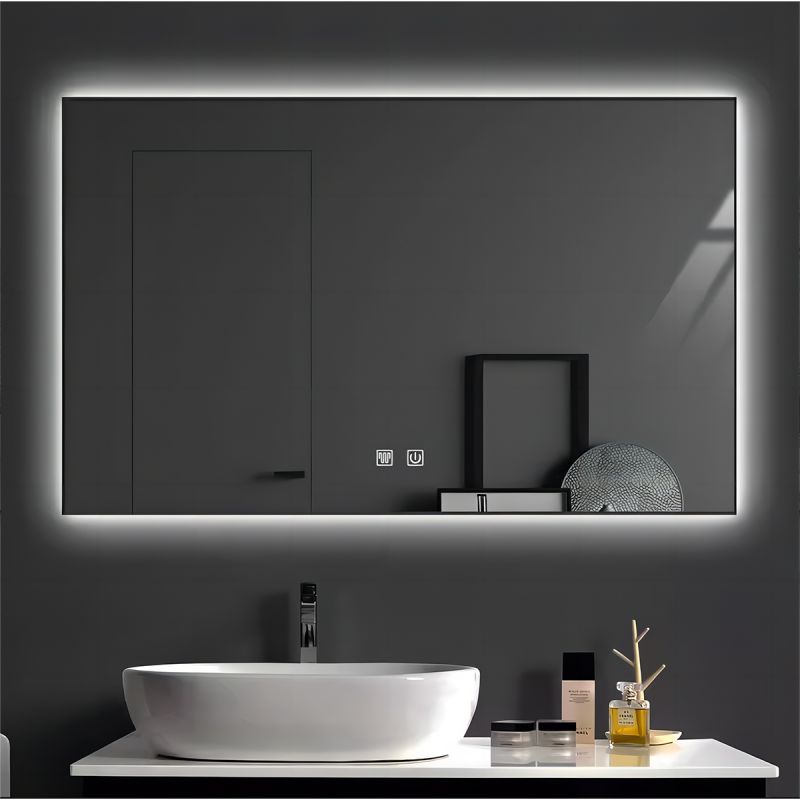 Oglinda Led, Cadru negru, Dezaburire, Buton Touch, 3 Culori, Intensitate reglabila, dimensiuni 60-70x80-90-150 cm, Feliz