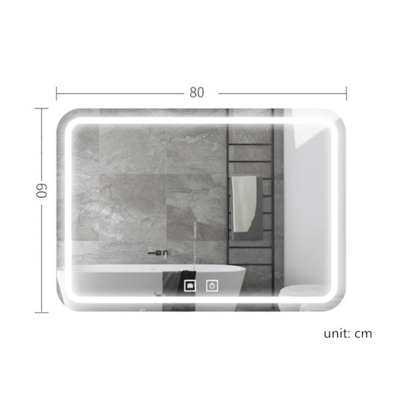 Oglinda Led, Cadru negru, Dezaburire, Buton Touch, 3 Culori, Intensitate reglabila, dimensiuni 60-70x80-90-150 cm, Feliz