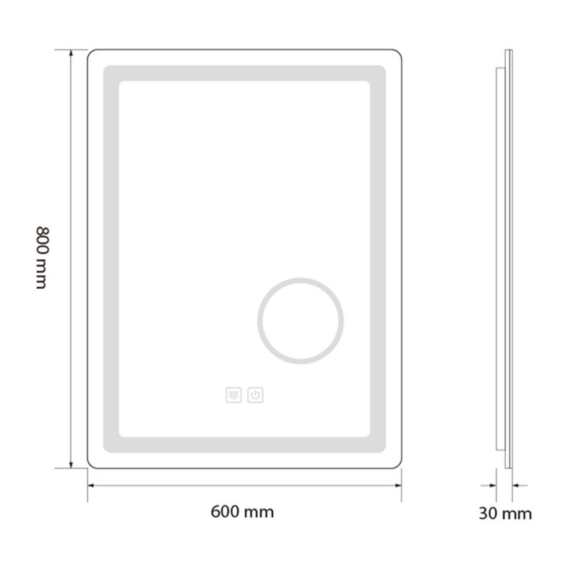 Oglinda Led, cu Lupa cosmetica, Dezaburire, Touch, 3 Culori, 5 mm, dimensiuni 70-80 x 60-90-10-120-140 cm, Velora