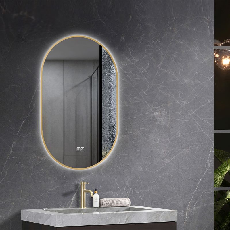 Oglinda Led, Dezaburire, 3 Culori, Touch, 5 mm, cadru ultra-slim auriu, dimensiuni 50x100-40x120 cm, Victoria