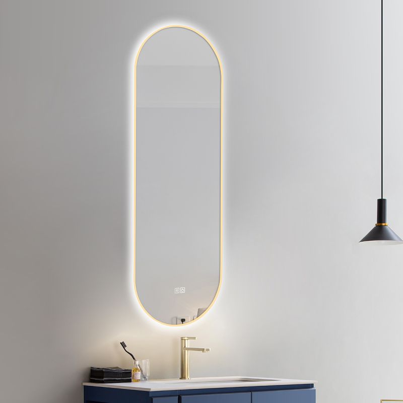 Oglinda Led, Dezaburire, 3 Culori, Touch, 5 mm, cadru ultra-slim auriu, dimensiuni 50x100-40x120 cm, Victoria