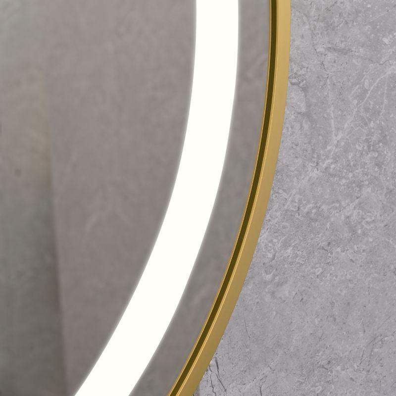 Oglinda Led, Dezaburire, Buton Touch, Cadru auriu, sticla 5 mm, 3 Culori, Intensitate reglabila, dimensiuni 80, 90 cm, Cezara