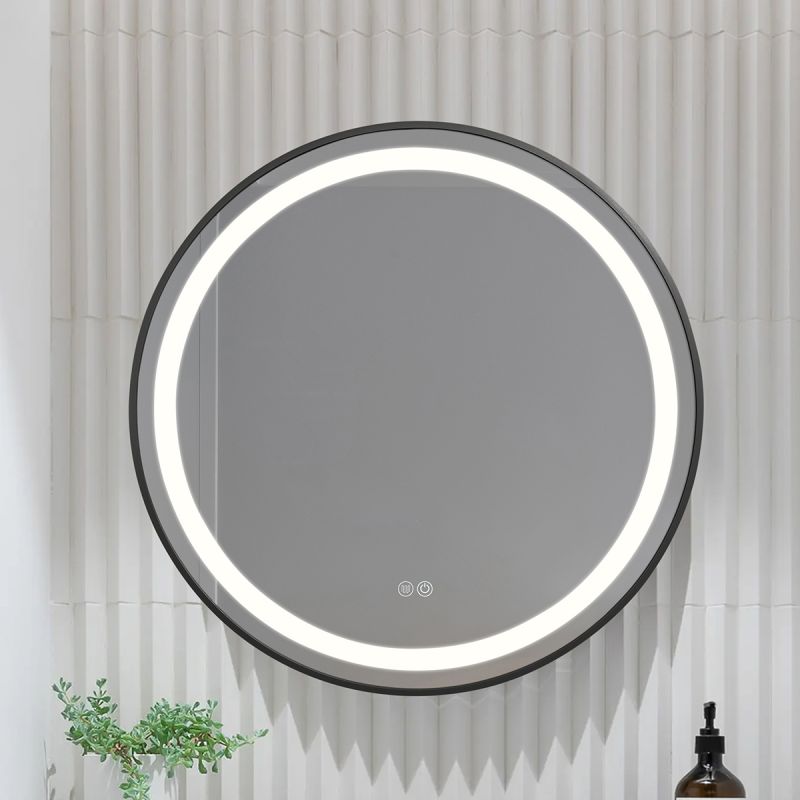 Oglinda Led, Dezaburire, Buton Touch, sticla 5 mm, Cadru negru, 3 Culori, Intensitate reglabila, dimensiuni 80, 90 cm, Cezara