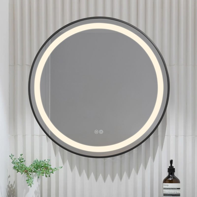 Oglinda Led, Dezaburire, Buton Touch, sticla 5 mm, Cadru negru, 3 Culori, Intensitate reglabila, dimensiuni 80, 90 cm, Cezara