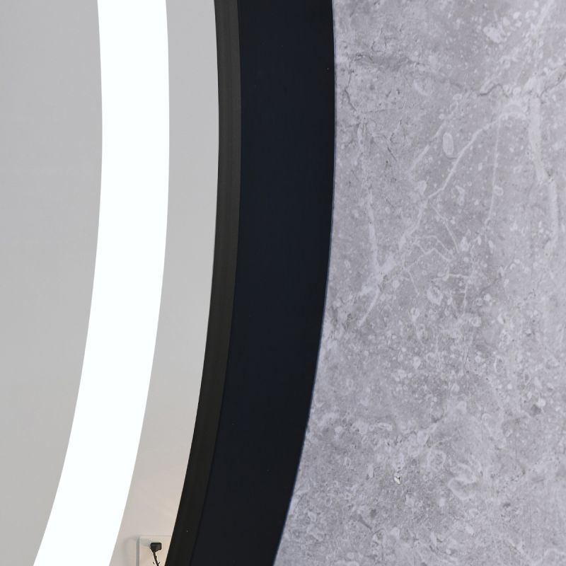 Oglinda Led, Dezaburire, Buton Touch, sticla 5 mm, Cadru negru, 3 Culori, Intensitate reglabila, dimensiuni 80, 90 cm, Cezara