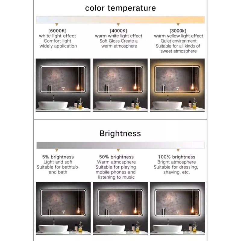 Oglinda Led, Dezaburire si Buton Touch, 3 Culori, Intensitate reglabila, dimensiuni 70, 80, 90 cm, Cezara