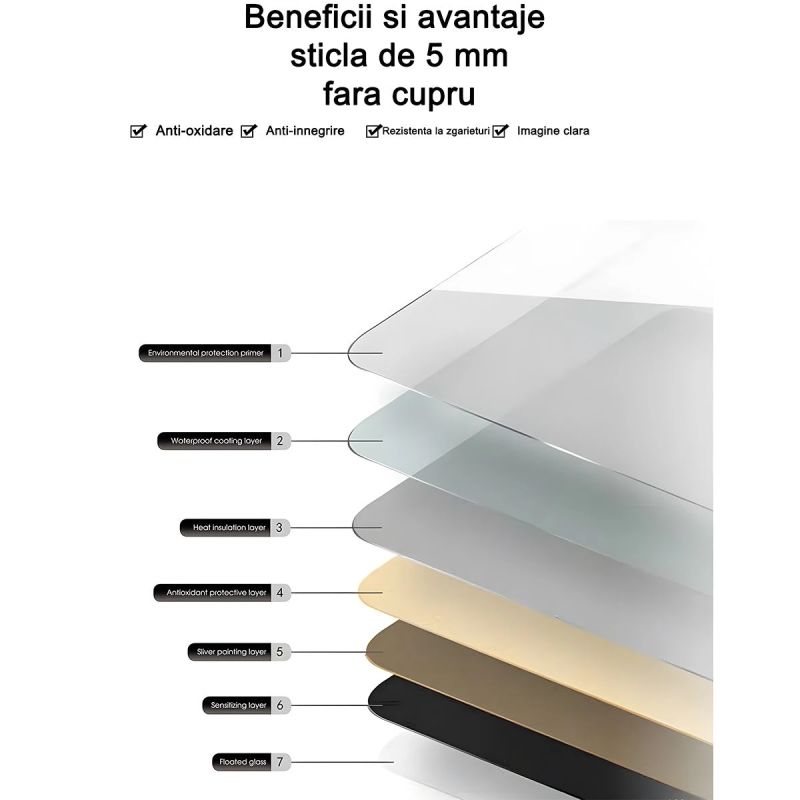 Oglinda pentru baie cu LED, Resigilat, dezaburire si intrerupator touch, 5 mm, dimensiuni: 90x70cm, 3 culori reglabile, Louie