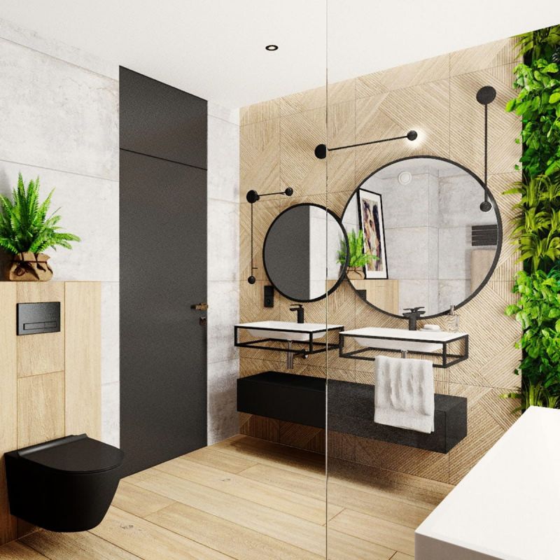 Oglinda rotunda, cadru negru, dimensiuni intre 70-90 cm, Ego-Ventura