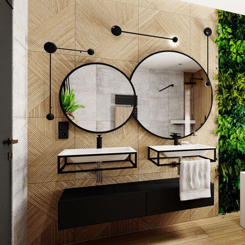 Oglinda rotunda, cadru negru, dimensiuni intre 70-90 cm, Ego-Ventura
