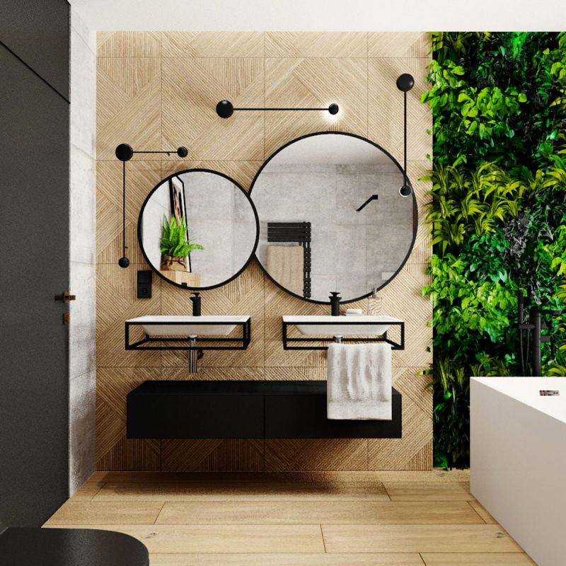 Oglinda rotunda, cadru negru, dimensiuni intre 70-90 cm, Ego-Ventura
