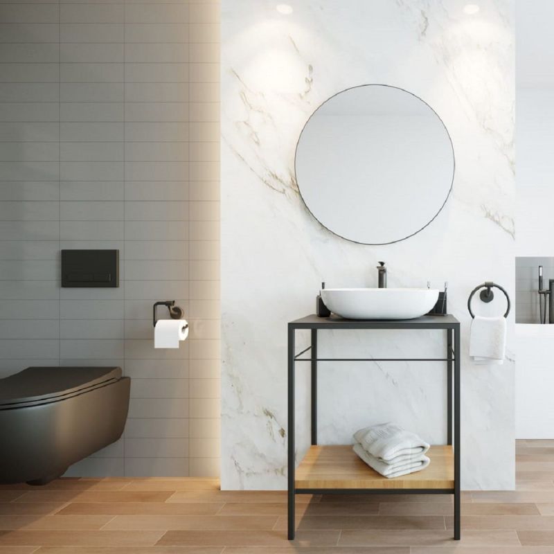 Oglinda rotunda, cadru negru, dimensiuni intre 70-90 cm, Ego-Ventura