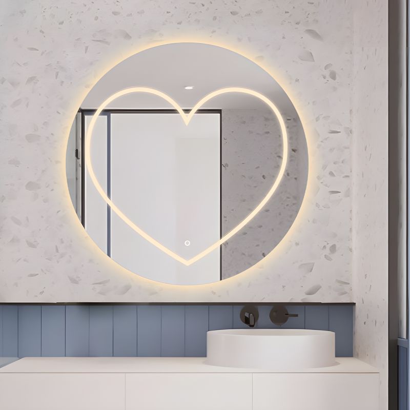 Oglinda smart Led, 5 mm, Dezaburire, buton touch, 3 Culori, diametru 80,90 cm Cuore