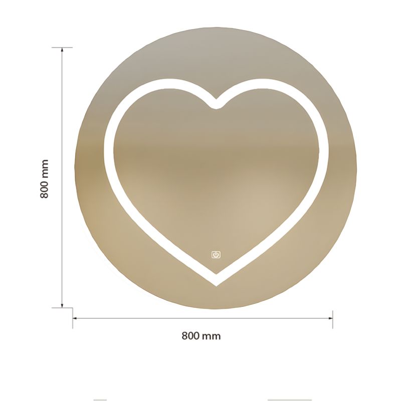 Oglinda smart Led, 5 mm, Dezaburire, buton touch, 3 Culori, diametru 80,90 cm Cuore