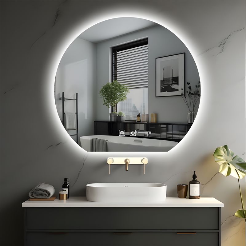 Oglinda smart Led, 5 mm, dezaburire, buton touch, 3 Culori, dimensiuni: 80,90,100 cm, Orbis