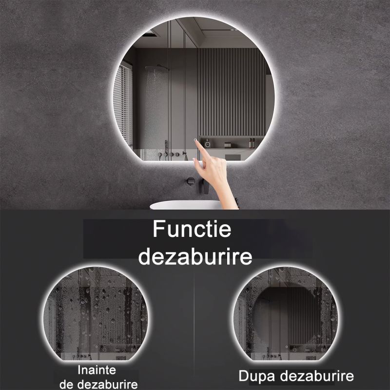Oglinda smart Led, 5 mm, dezaburire, buton touch, 3 Culori, dimensiuni: 80,90,100 cm, Orbis