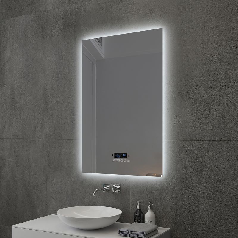 Oglinda Smart Led, Bluetooth, 3 Culori, 5 mm, senzor, afisaj timp, temperatura, dezaburire, Touch, 60-70x80-140 cm, Rubin