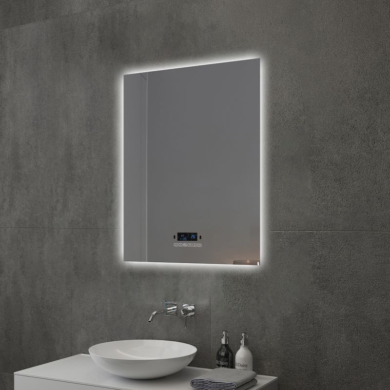 Oglinda Smart Led, Bluetooth, 3 Culori, 5 mm, senzor, afisaj timp, temperatura, dezaburire, Touch, 60-70x80-140 cm, Rubin