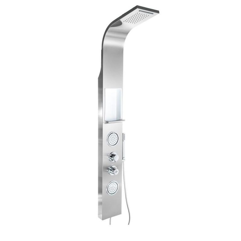Panel de dus EGO-423S, Raft integrat, otel inoxidabil, Ploaie, Cascada si hidromasaj, finisaj crom