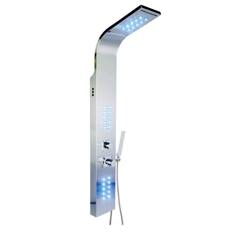 Panel dus EGO-9304, iluminare LED, cu sau fara Termostat, otel inoxidabil, finisaj crom, Cascada, ploaie si hidromasaj