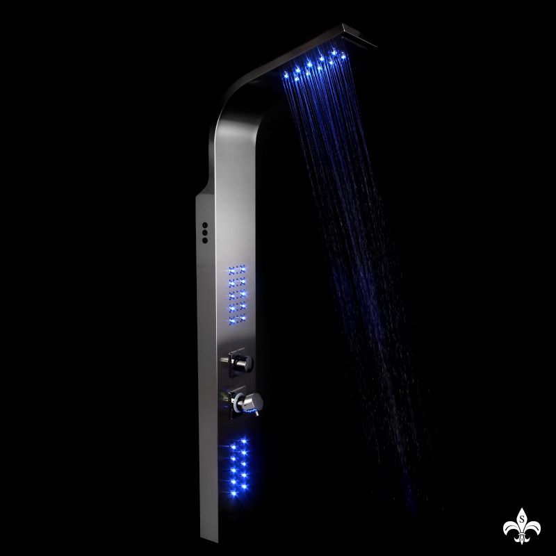 Panel dus EGO-9304, iluminare LED, cu sau fara Termostat, otel inoxidabil, finisaj crom, Cascada, ploaie si hidromasaj