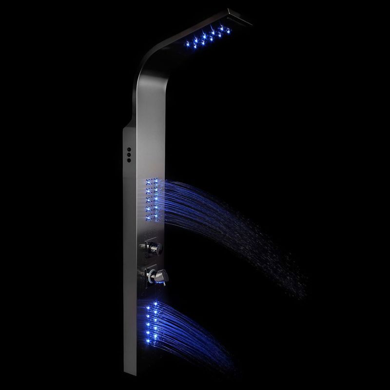 Panel dus EGO-9304, iluminare LED, cu sau fara Termostat, otel inoxidabil, finisaj crom, Cascada, ploaie si hidromasaj