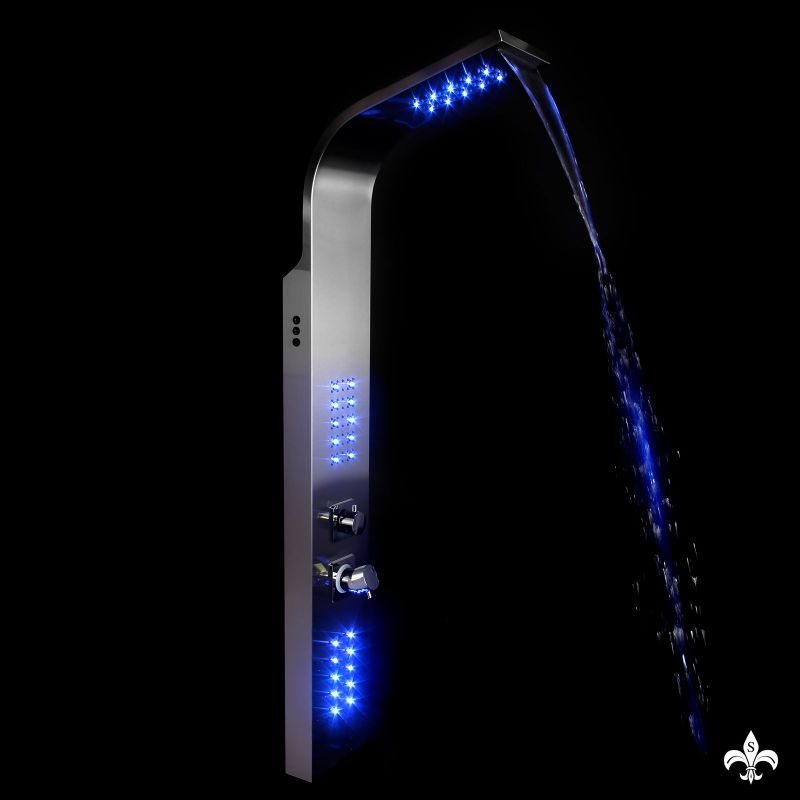 Panel dus EGO-9304, iluminare LED, cu sau fara Termostat, otel inoxidabil, finisaj crom, Cascada, ploaie si hidromasaj