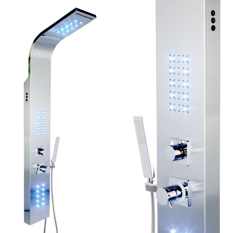 Panel dus EGO-9304, iluminare LED, cu sau fara Termostat, otel inoxidabil, finisaj crom, Cascada, ploaie si hidromasaj