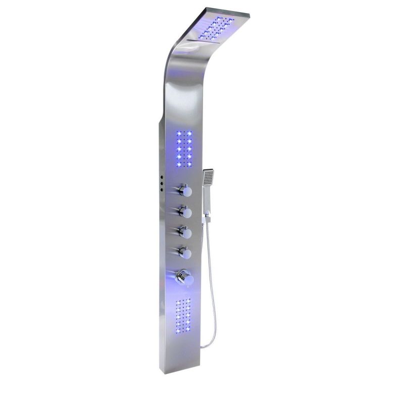 Panel dus EGO-9997, iluminare LED , cu sau fara Termostat si RGB, otel inoxidabil, finisaj crom, Cascada,  ploaie si hidromasaj