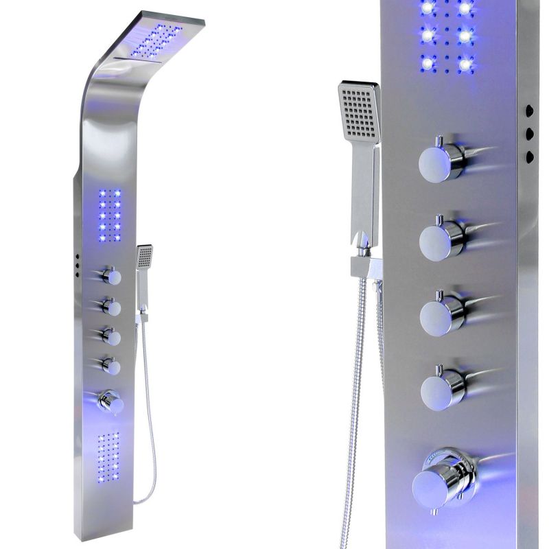 Panel dus EGO-9997, iluminare LED , cu sau fara Termostat si RGB, otel inoxidabil, finisaj crom, Cascada,  ploaie si hidromasaj