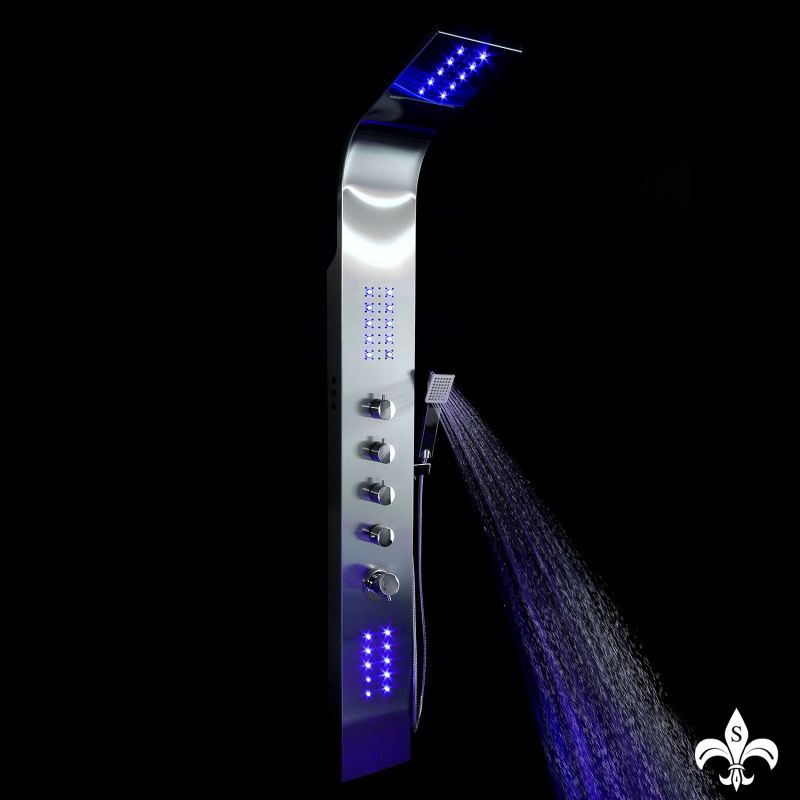 Panel dus EGO-9997, iluminare LED , cu sau fara Termostat si RGB, otel inoxidabil, finisaj crom, Cascada,  ploaie si hidromasaj