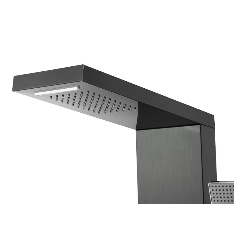 Panel dus, iluminare Led, 5 functii, Cascada, Ploaie tropicala, dus de mana, otel inoxidabil, Negru, Aurora