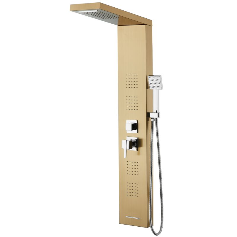 Panel dus, iluminare Led, Cascada, Ploaie tropicala, 5 functii, dus de mana, Auriu Mat, Infinity
